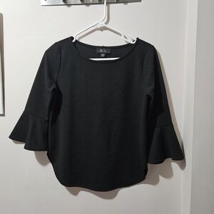 BCX Womens Ladies Black Top Blouse Shirt Bell Bottom Sleeve Size XS